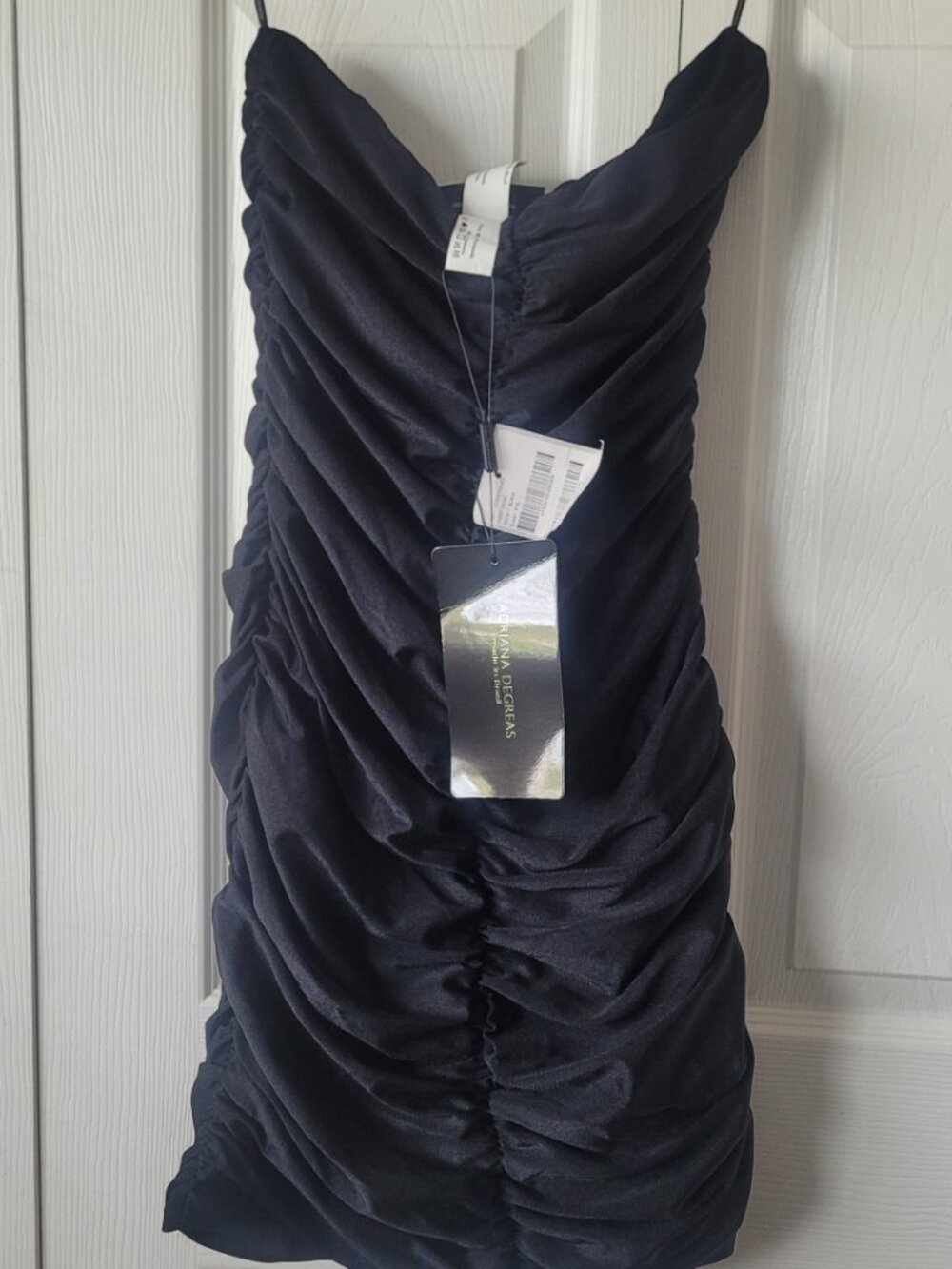 NWT ADRIANA DEGREAS Ruched Mini Dress in Black Size S